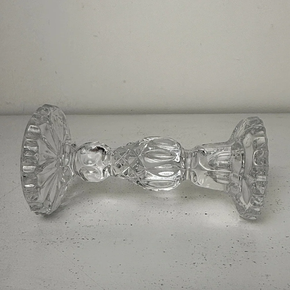 Candlestick Holders Clear Crystal Glass Set of 2‎ Elegant Faceted Design